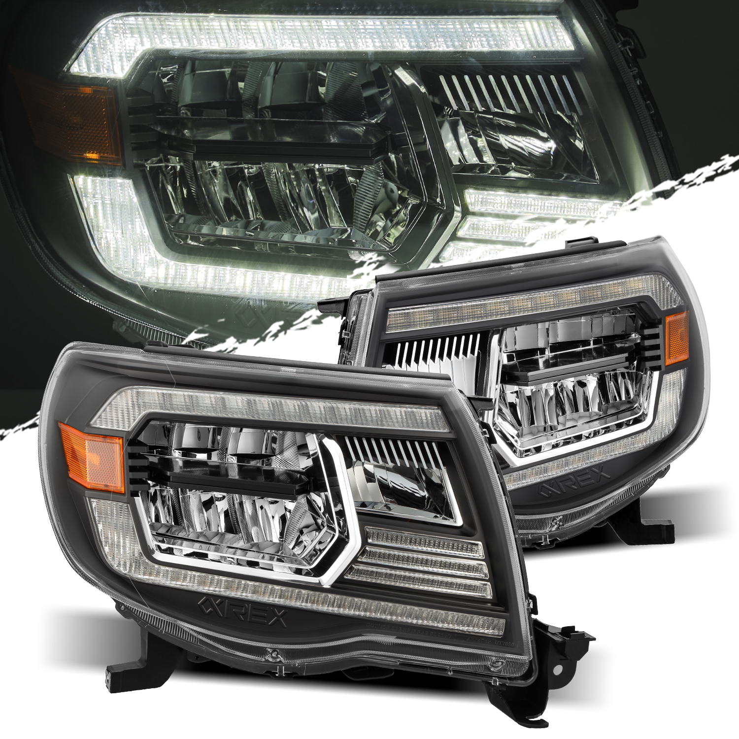 For 05-11 Toyota Tacoma Black Crystal Headlights LH/RH Assembly Replacement Set