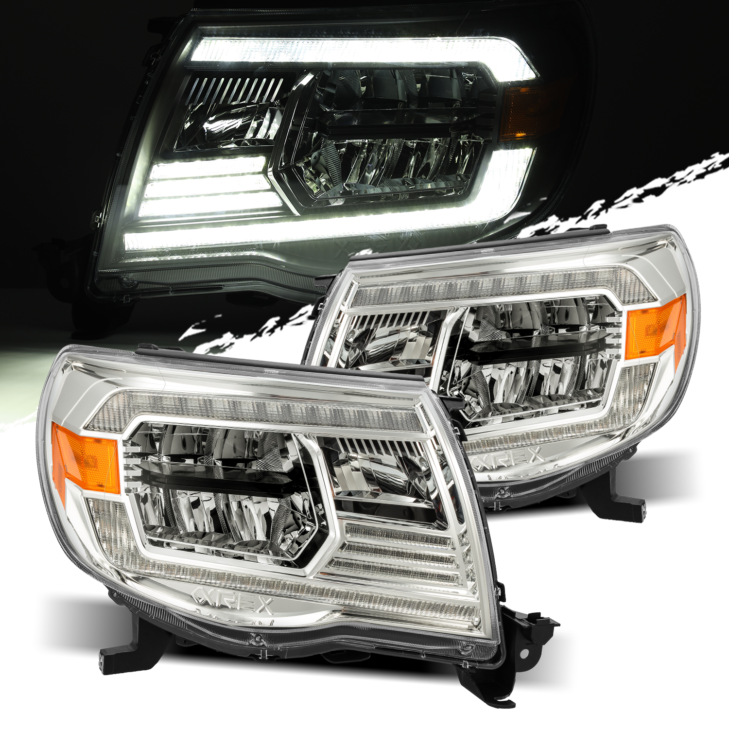 For 05-11 Toyota Tacoma Chrome Crystal Headlights Left/Right Assembly Replacement