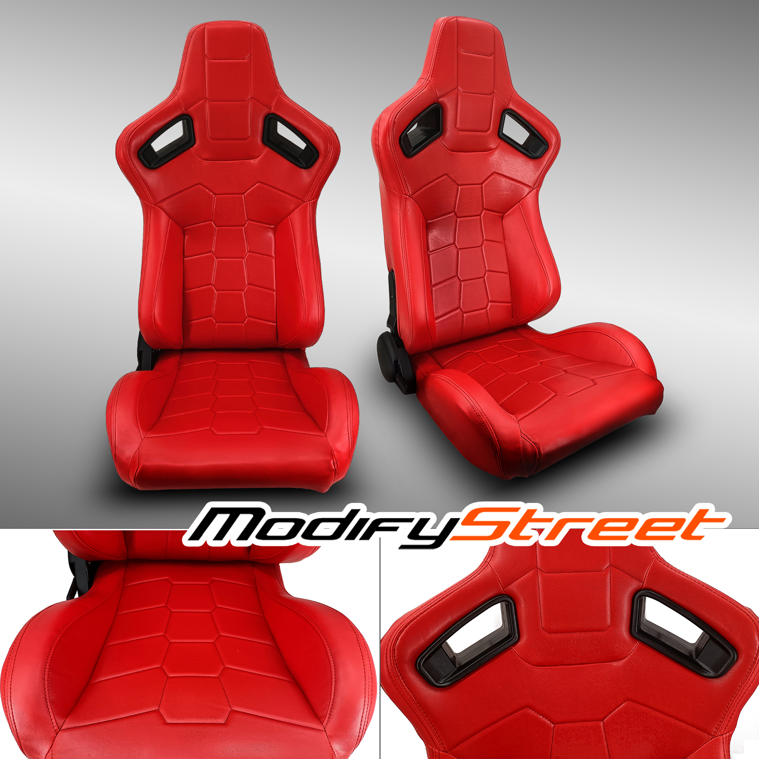 2 x RECLINABLE RED PVC LEATHER LEFT/RIGHT SPORT RACING SEATS